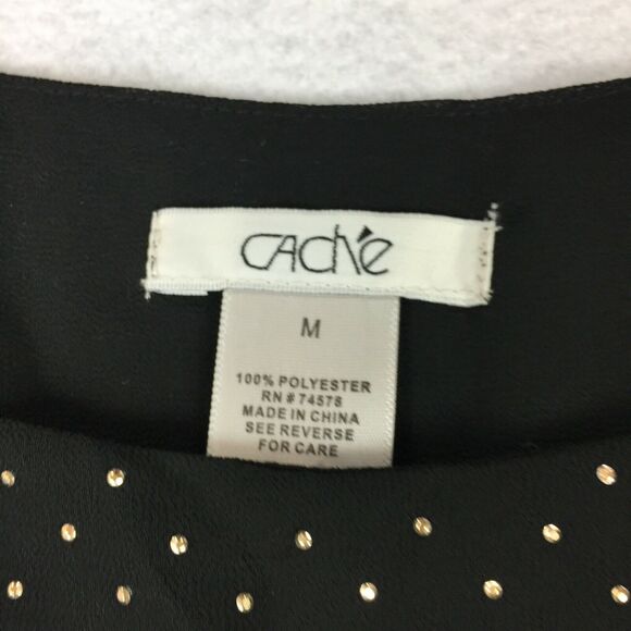 Cache Draped Tank Top Size Medium Womens Sheer Black Gold Studded Blouse Cami M - Picture 4 of 7